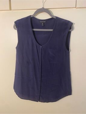 Eileen Fisher Sleeveless V-Neck Silk Shell in Navy